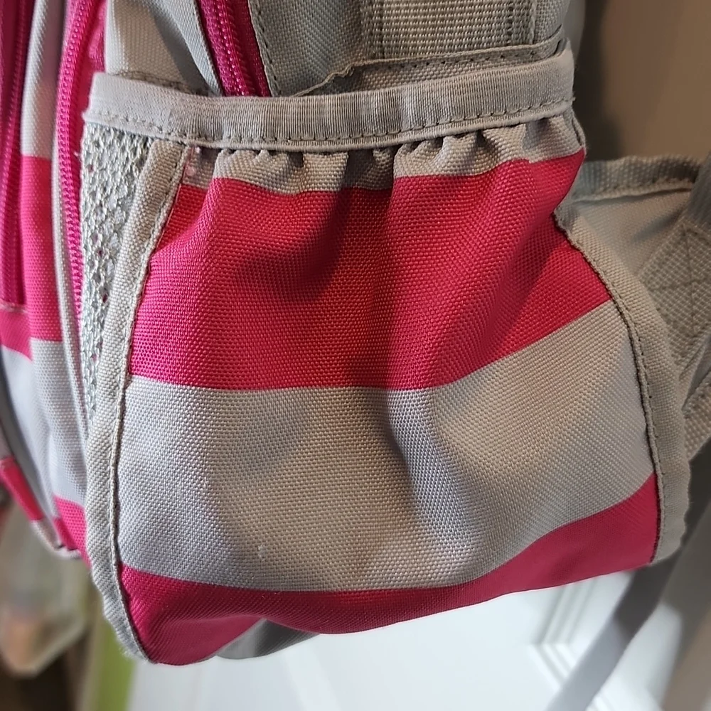 Pottery Barn Kids Fairfax Pink/Gray Stripe Gray Trim Large Backpack rLm